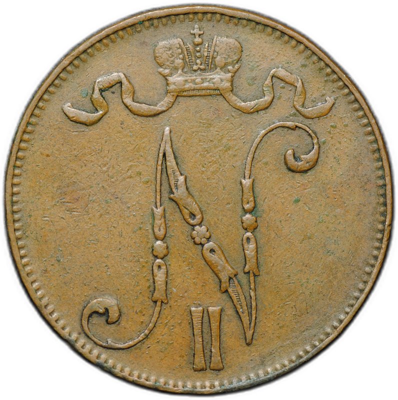 Монета 5 пенни 1905 Русская Финляндия