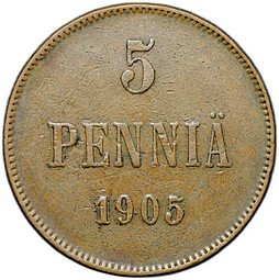 фото для Монета 5 пенни 1905 Русская Финляндия Аверс