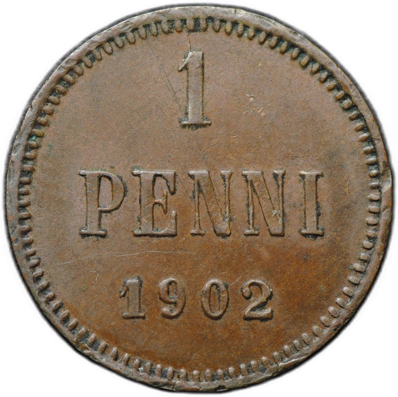 Монета 1 пенни 1902 Русская Финляндия