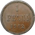 Монета 1 пенни 1902 Русская Финляндия