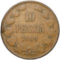Монета 10 пенни 1909 Русская Финляндия