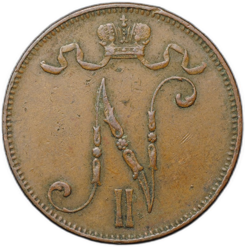 Монета 5 пенни 1905 Русская Финляндия