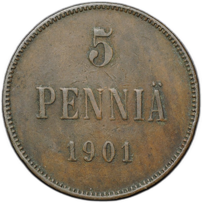 Монета 5 пенни 1901 Русская Финляндия