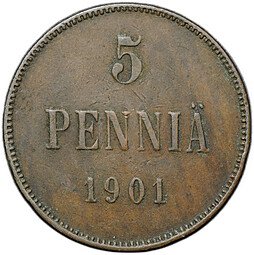 фото для Монета 5 пенни 1901 Русская Финляндия Аверс