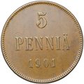 Монета 5 пенни 1901 Русская Финляндия