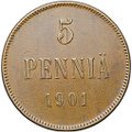 Монета 5 пенни 1901 Русская Финляндия