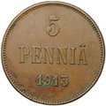 Монета 5 пенни 1913 Русская Финляндия