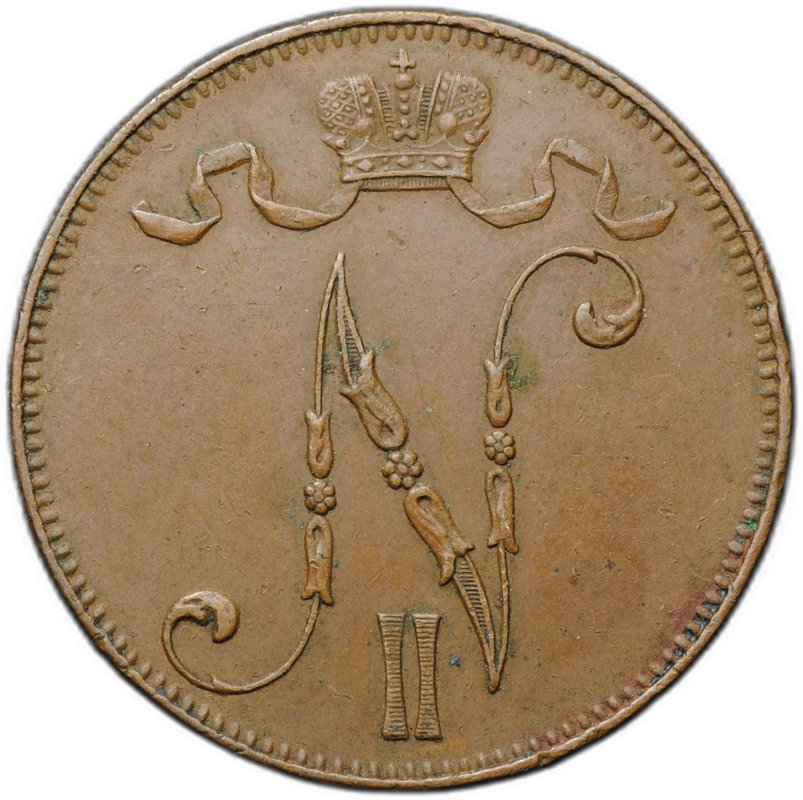 Монета 5 пенни 1913 Русская Финляндия