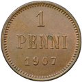 Монета 1 пенни 1907 Русская Финляндия