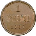 Монета 1 пенни 1907 Русская Финляндия