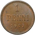 Монета 1 пенни 1907 Русская Финляндия