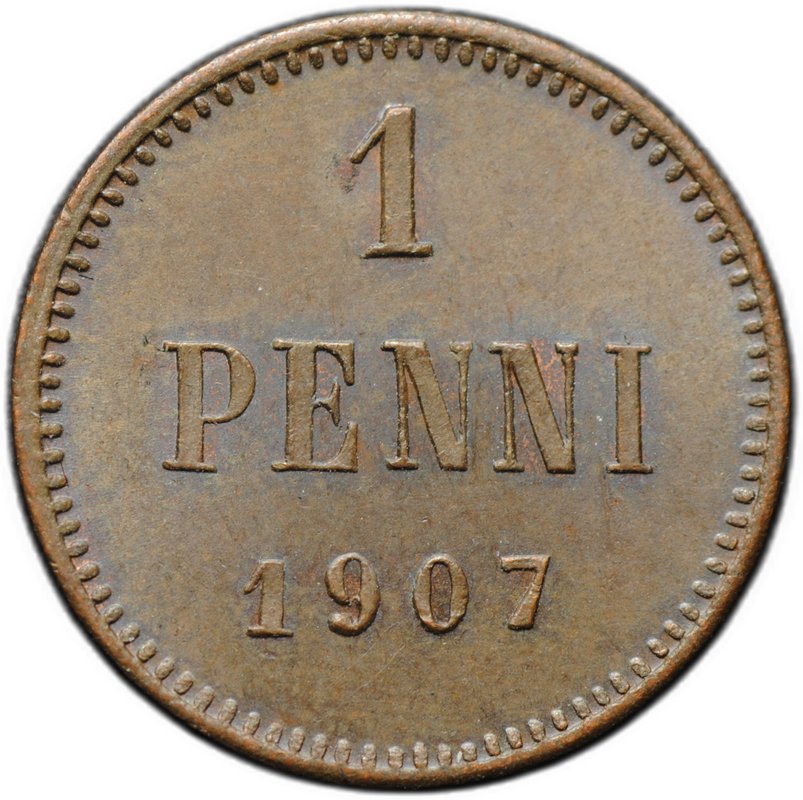 Монета 1 пенни 1907 Русская Финляндия