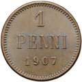 Монета 1 пенни 1907 Русская Финляндия