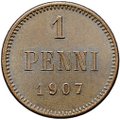 Монета 1 пенни 1907 Русская Финляндия