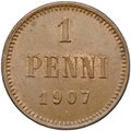 Монета 1 пенни 1907 Русская Финляндия
