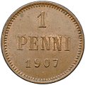 Монета 1 пенни 1907 Русская Финляндия