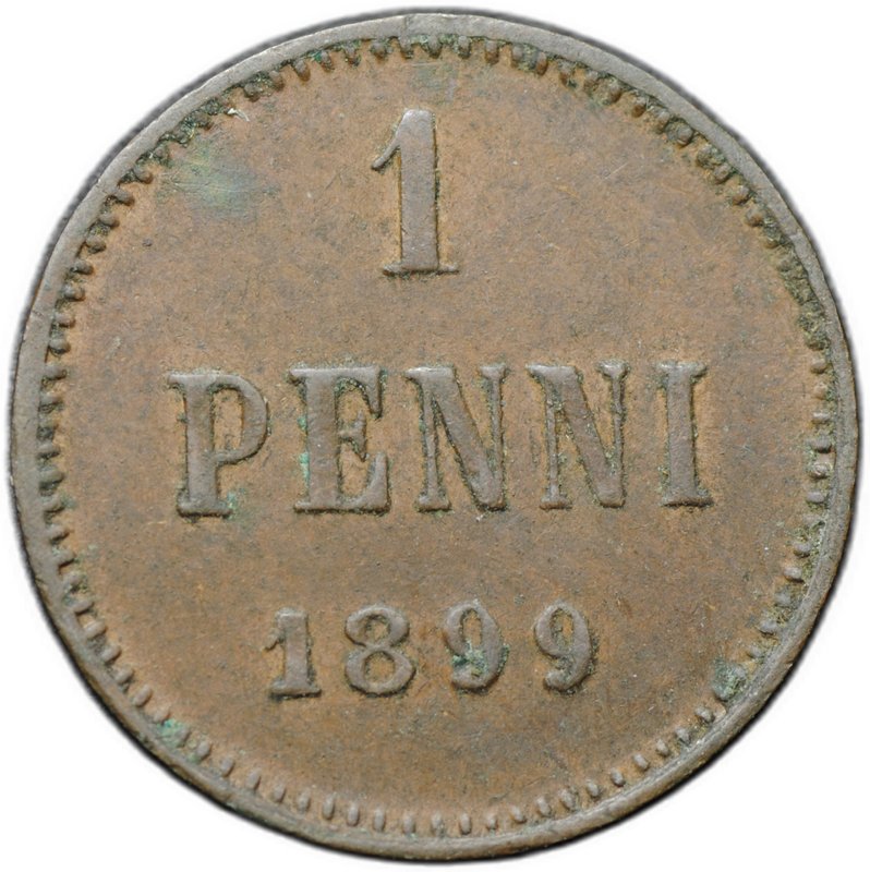 Монета 1 пенни 1899 Русская Финляндия