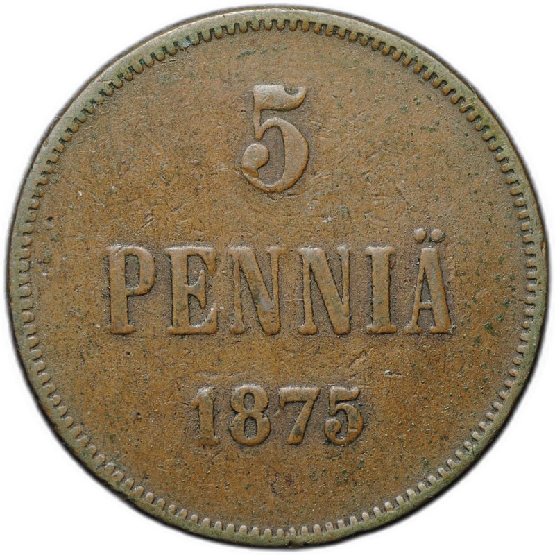 Монета 5 пенни 1875 Русская Финляндии