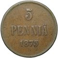 Монета 5 пенни 1875 Русская Финляндии