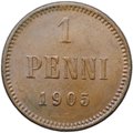 Монета 1 пенни 1905 Русская Финляндия