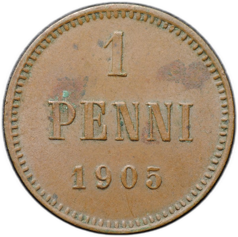 Монета 1 пенни 1905 Русская Финляндия