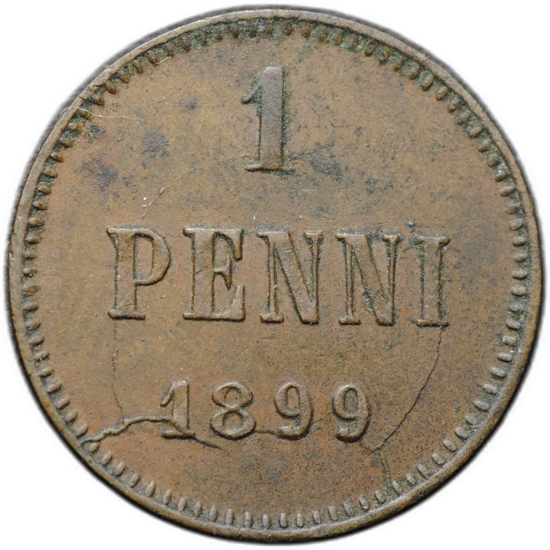 Монета 1 пенни 1899 Русская Финляндия