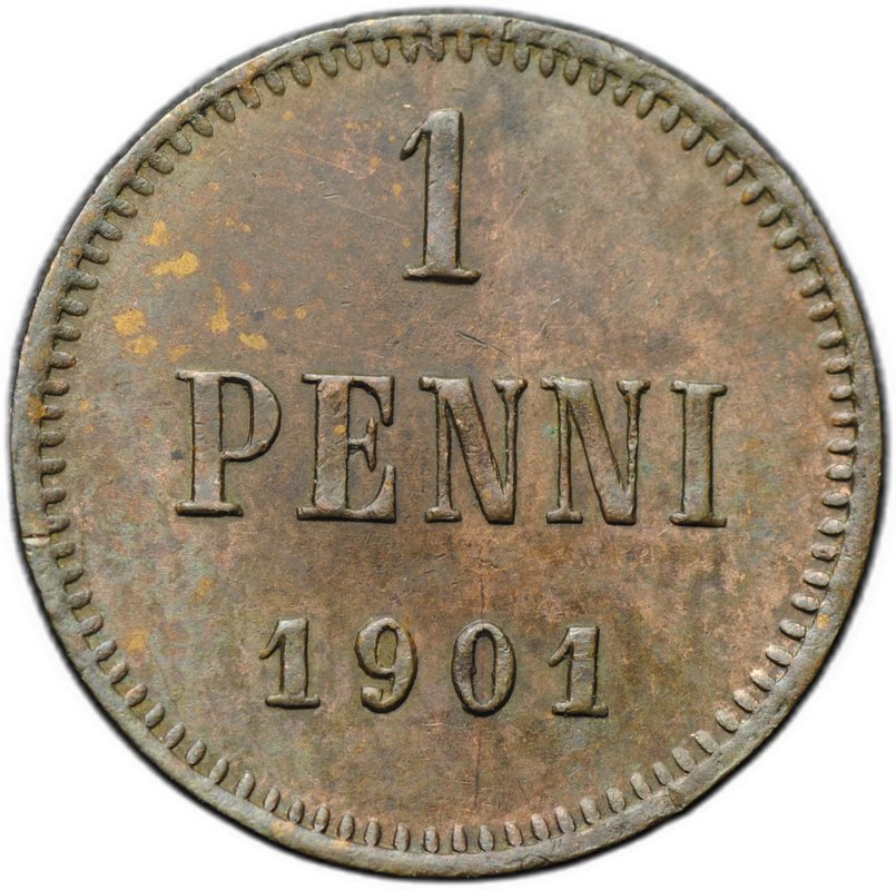Монета 1 пенни 1901 Русская Финляндия