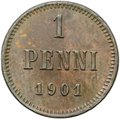 Монета 1 пенни 1901 Русская Финляндия