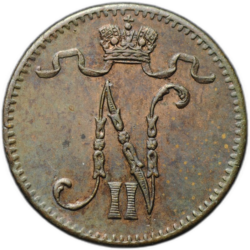 Монета 1 пенни 1901 Русская Финляндия