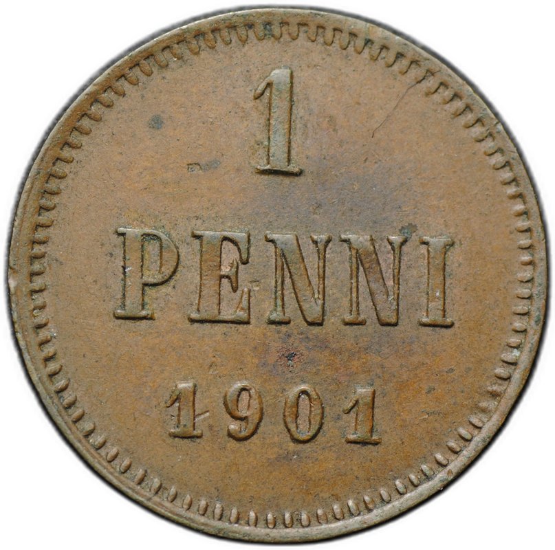 Монета 1 пенни 1901 Русская Финляндия