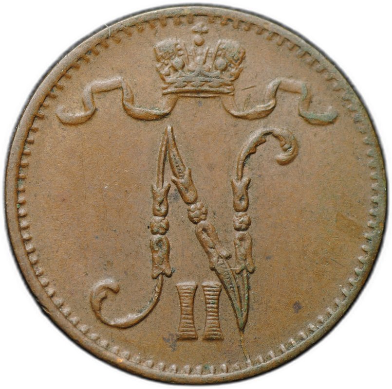 Монета 1 пенни 1901 Русская Финляндия
