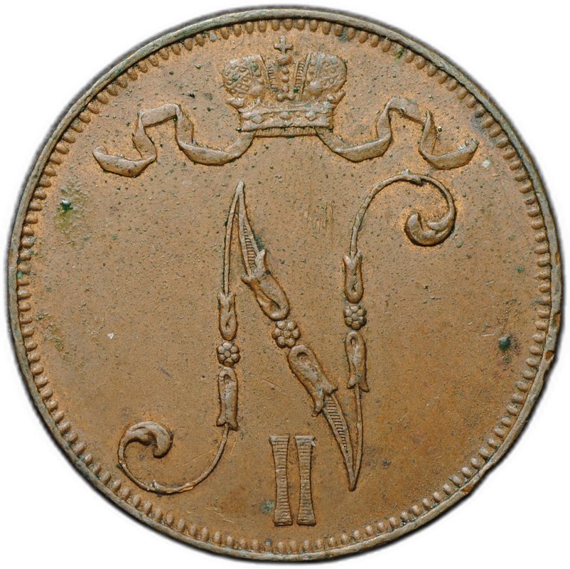 Монета 5 пенни 1914 Русская Финляндия