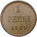 Монета 1 пенни 1909 Русская Финляндия