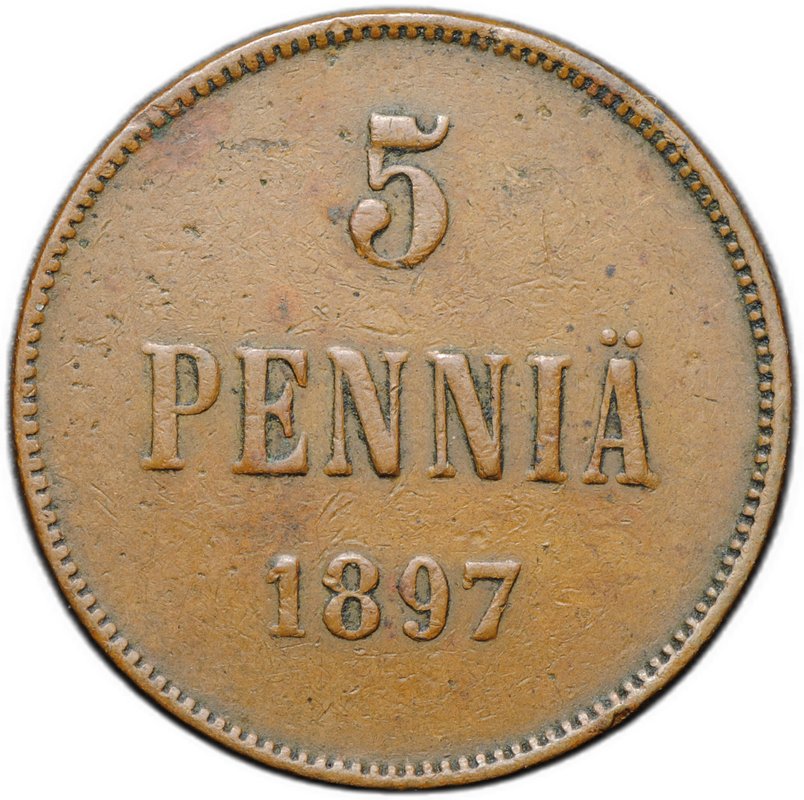 Монета 5 пенни 1897 Русская Финляндия