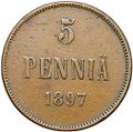 Монета 5 пенни 1897 Русская Финляндия