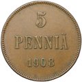 Монета 5 пенни 1908 Русская Финляндия