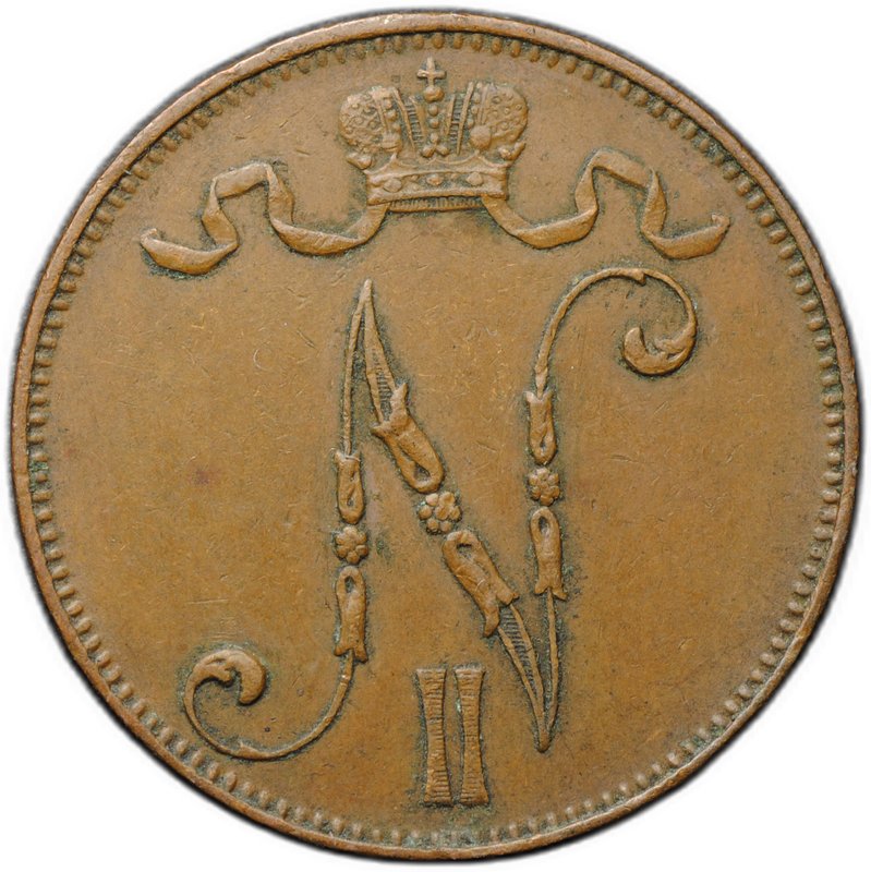 Монета 5 пенни 1908 Русская Финляндия