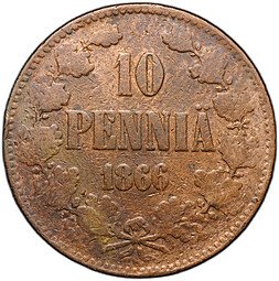 фото для Монета 10 пенни 1866 Русская Финляндия Аверс