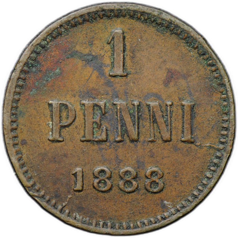 Монета 1 пенни 1888 Русская Финляндия