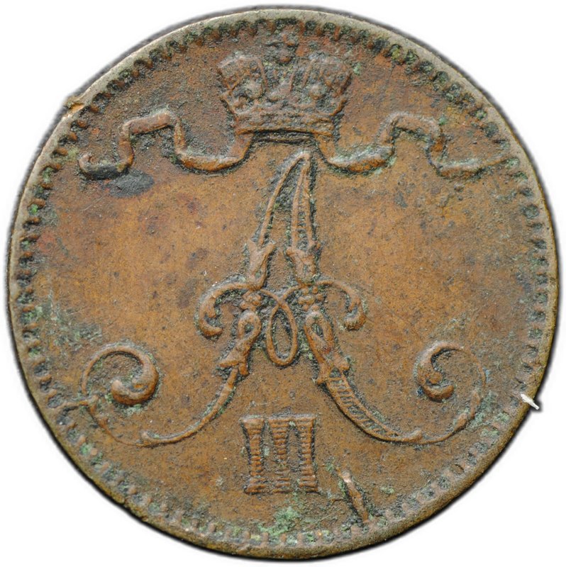 Монета 1 пенни 1888 Русская Финляндия