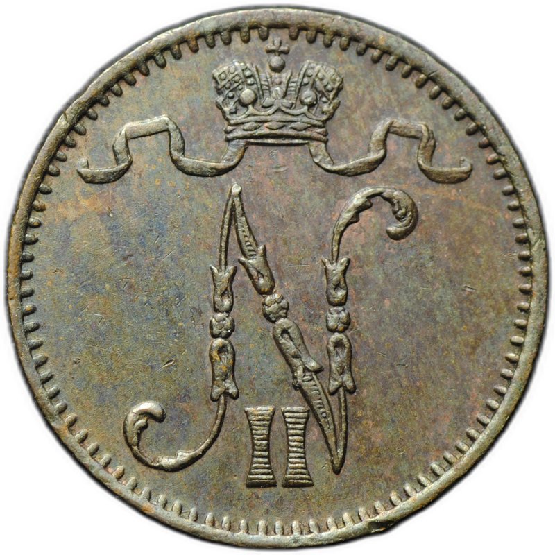 Монета 1 пенни 1902 Русская Финляндия