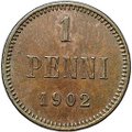 Монета 1 пенни 1902 Русская Финляндия