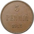 Монета 5 пенни 1913 Русская Финляндия