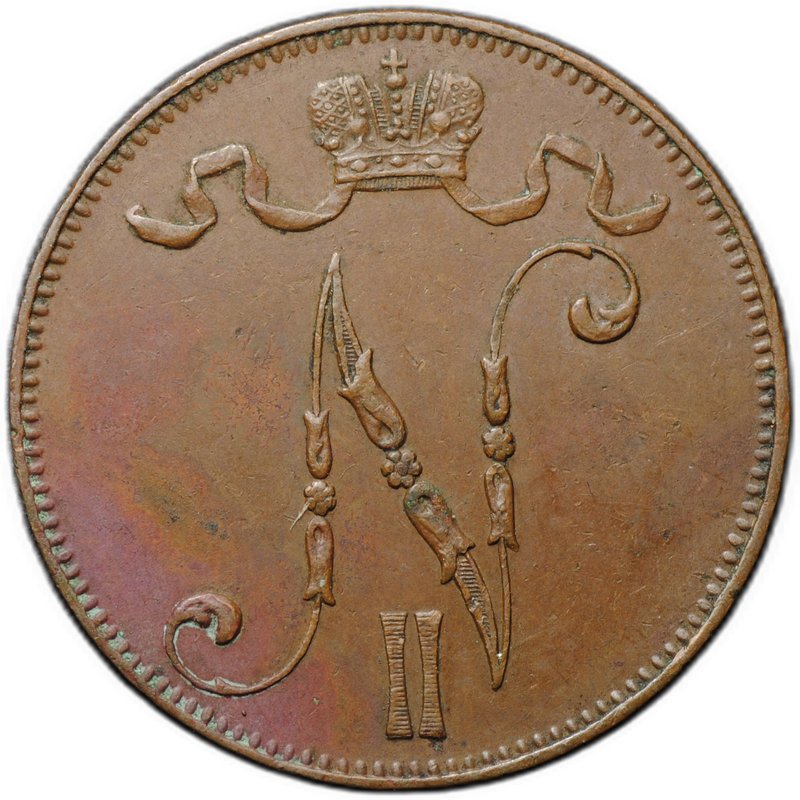 Монета 5 пенни 1913 Русская Финляндия