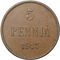 Монета 5 пенни 1913 Русская Финляндия