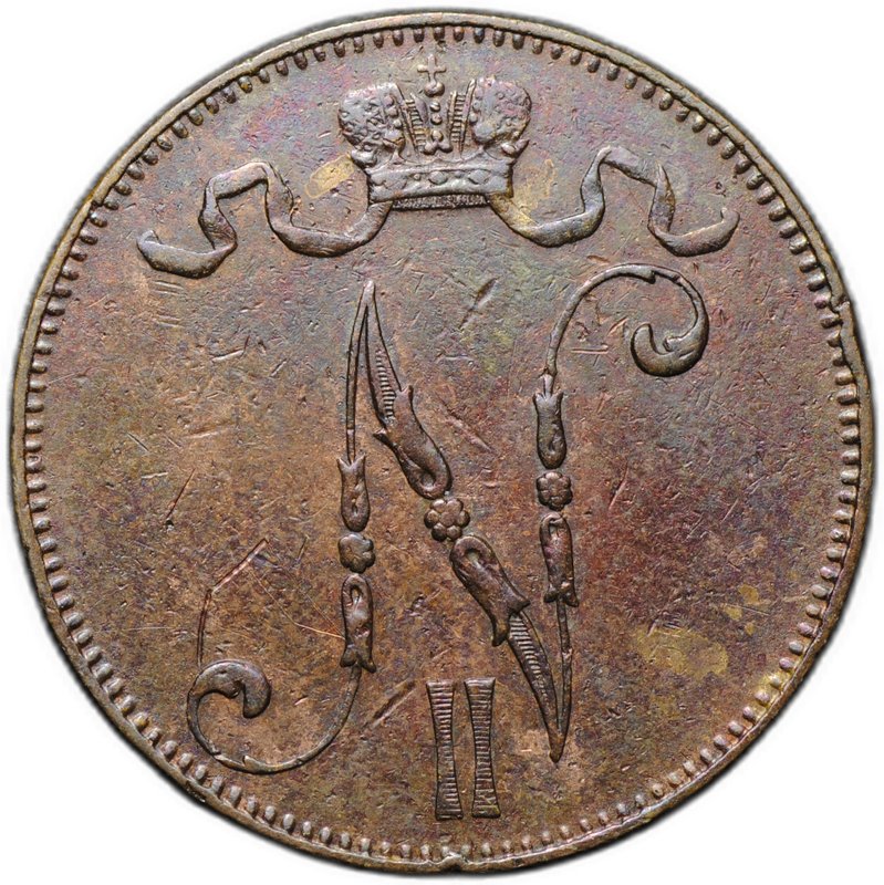 Монета 5 пенни 1896 Русская Финляндия