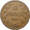 Монета 10 пенни 1865 Русская Финляндия