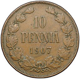 фото для Монета 10 пенни 1907 Русская Финляндия Аверс