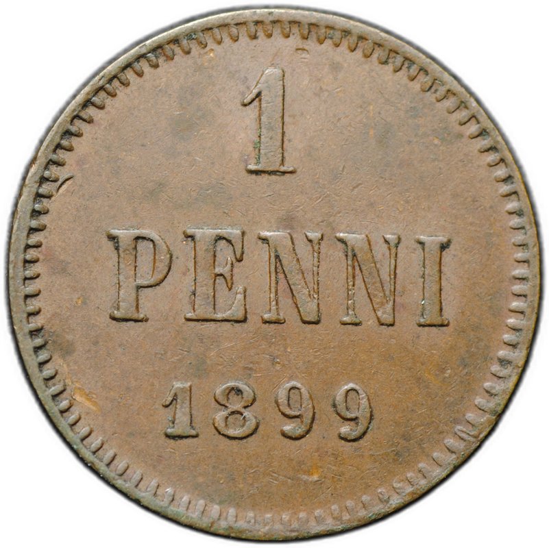 Монета 1 пенни 1899 Русская Финляндия