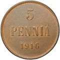Монета 5 пенни 1916 Русская Финляндия